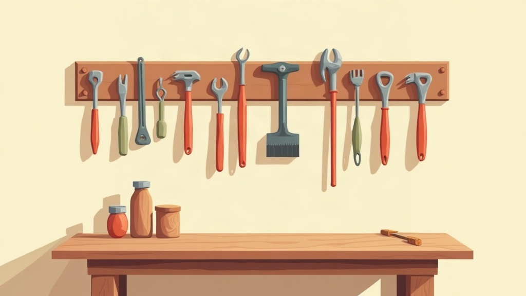 Outils rangés sur un établi